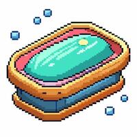 Pixel Art Soap Bar with Bubbles Retro and Colorful Hygiene Icon vector