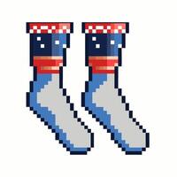 Pixel Art Style Christmas Socks with Snowflake Pattern vector