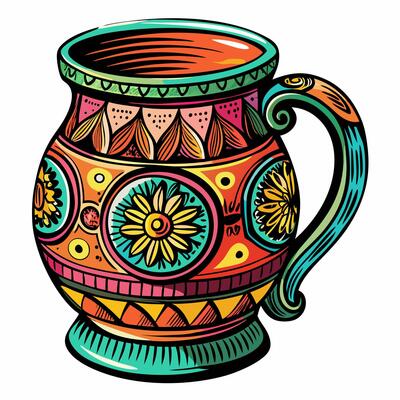 Colorful Vintage Mug with Floral Pattern Decorative Retro Art