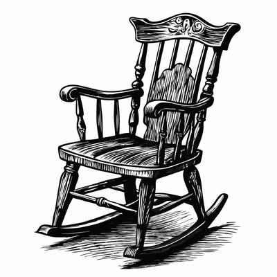 Vintage Wooden Rocking Chair in Retro Hand Drawn Style Classic Interior Illustration