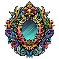 Ornate Vintage Mirror Frame with Colorful Baroque Floral Patterns vector
