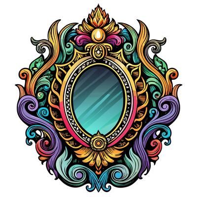 Ornate Vintage Mirror Frame with Colorful Baroque Floral Patterns