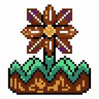 Pixel Art Retro Flower with Geometric Petals on Grass Base vector