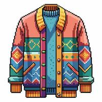 Colorful Pixel Art Jacket with Geometric Patterns and Retro Style vector