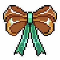 8 Bit Retro Style Bow with Green Ribbon vector