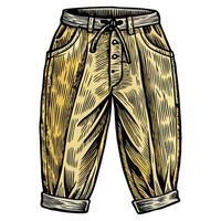 Vintage Style Illustration of Yellow Denim Shorts with Button Fly and Drawstring vector