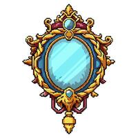 Vintage Ornate Mirror Frame with Gemstones in Pixel Art Style vector