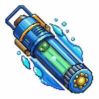 Retro Pixel Art Flashlight with Water Splashes Illustration vector
