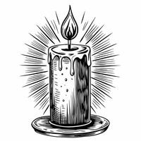 Hand Drawn Candle Illustration with Glowing Flame and Radiant Lines vector