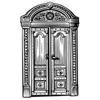 Ornate Vintage Door Illustration with Intricate Decorative Patterns vector