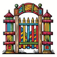 Colorful Whimsical Wooden Fence with Decorative Pattern and Artistic Design vector