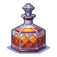 Vintage Pixel Art Decanter with Geometric Pattern and Diamond Stopper vector