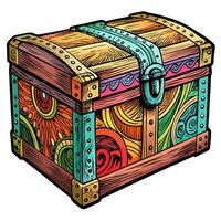 Vibrant Artistic Treasure Chest with Floral and Abstract Patterns vector