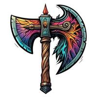 Colorful Fantasy Battle Axe Illustration with Intricate Patterns vector