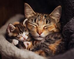 Cozy cats cuddling together in a warm setting. animal bonding photo