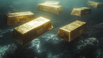 Gold bars floating in the ocean photo