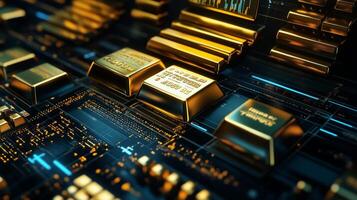 Gold and silver on a computer chip photo