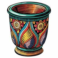 Colorful Hand Drawn Decorative Flower Pot with Ethnic Patterns vector