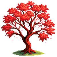 Vibrant Red Maple Tree in Pixel Art Style Retro Nature Illustration vector