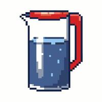 Retro Pixel Art Water Pitcher with Red Handle and Blue Water Design vector