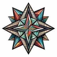 Intricate Geometric Compass Star with Vibrant Patterns and Textures in Illustration vector