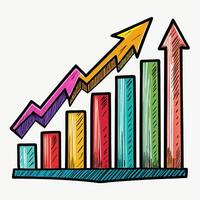 Colorful Hand Drawn Bar Graph with Upward Arrow in Style vector
