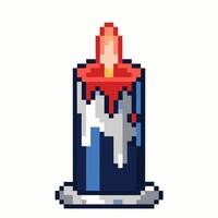 Pixel Art Candle with Melting Wax Retro 8 Bit Illustration of a Burning Flame vector