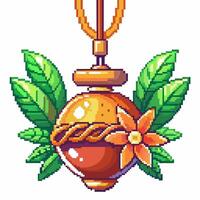 Retro Pixel Art Ornament with Leaves and Flower Details vector
