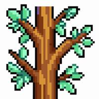 Retro Pixel Art Tree Illustration with Green Leaves for Game Design vector