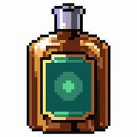 Retro Pixel Art Perfume Bottle with Green Label Vintage 8 Bit Style Design vector