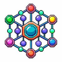Pixel Art Geometric Network with Colored Spheres in Retro Style vector