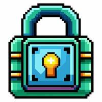 Retro Pixel Art Lock Icon Symbolizing Security and Protection in Gaming vector