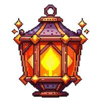 Pixel Art Lantern Illustration Retro Design with Glowing Light and Vintage Charm vector