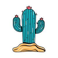 Cactus with flowers in retro style. Abstract symbol of desert. Flat illustration isolated on white background vector