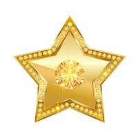 Gold five pointed star with diamonds. illustration isolated on white background vector