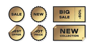 Set of golden discount badges and labels vector