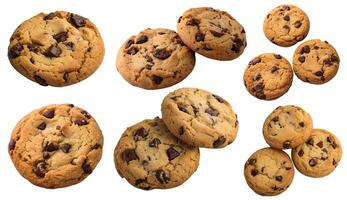 A set of cookies with chocolate chunks isolated on a white background. photo