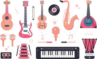 music instruments illustration set vector