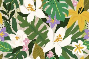 Tropical flowers Modern Art Abstract and artistic palm leaves on background. Seamless. pattern. vector