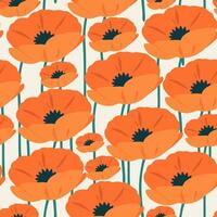 seamless floral pattern with red poppies on light background vector