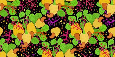 Bright seamless pattern with abstract cashew branches on black background vector
