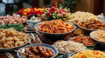 A buffet table with many different types of food photo