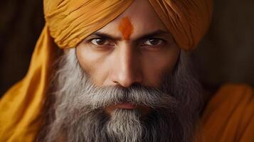 An image of a man with a long beard and turban photo