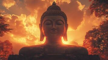 The buddha statue is in the sun with clouds in the background photo