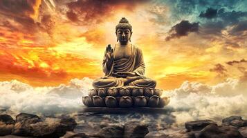 Buddha statue in the clouds with clouds and sky photo