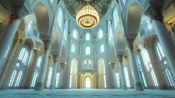 A large room with a large ceiling and a lot of windows photo