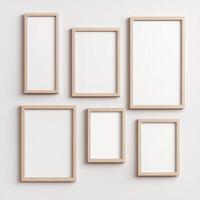 set of wooden frames for photo and paintings isolated on white . mockup. collage