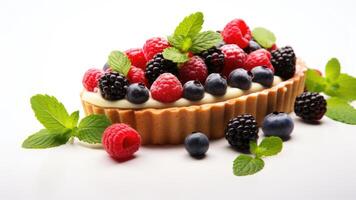 berry tart on white background French dessert photo