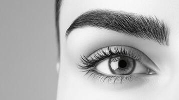 Monochrome Close Up of Human Eye and Defined Eyebrow photo