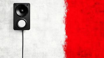 Modern Audio Speaker Against Striking Red and White Wall photo